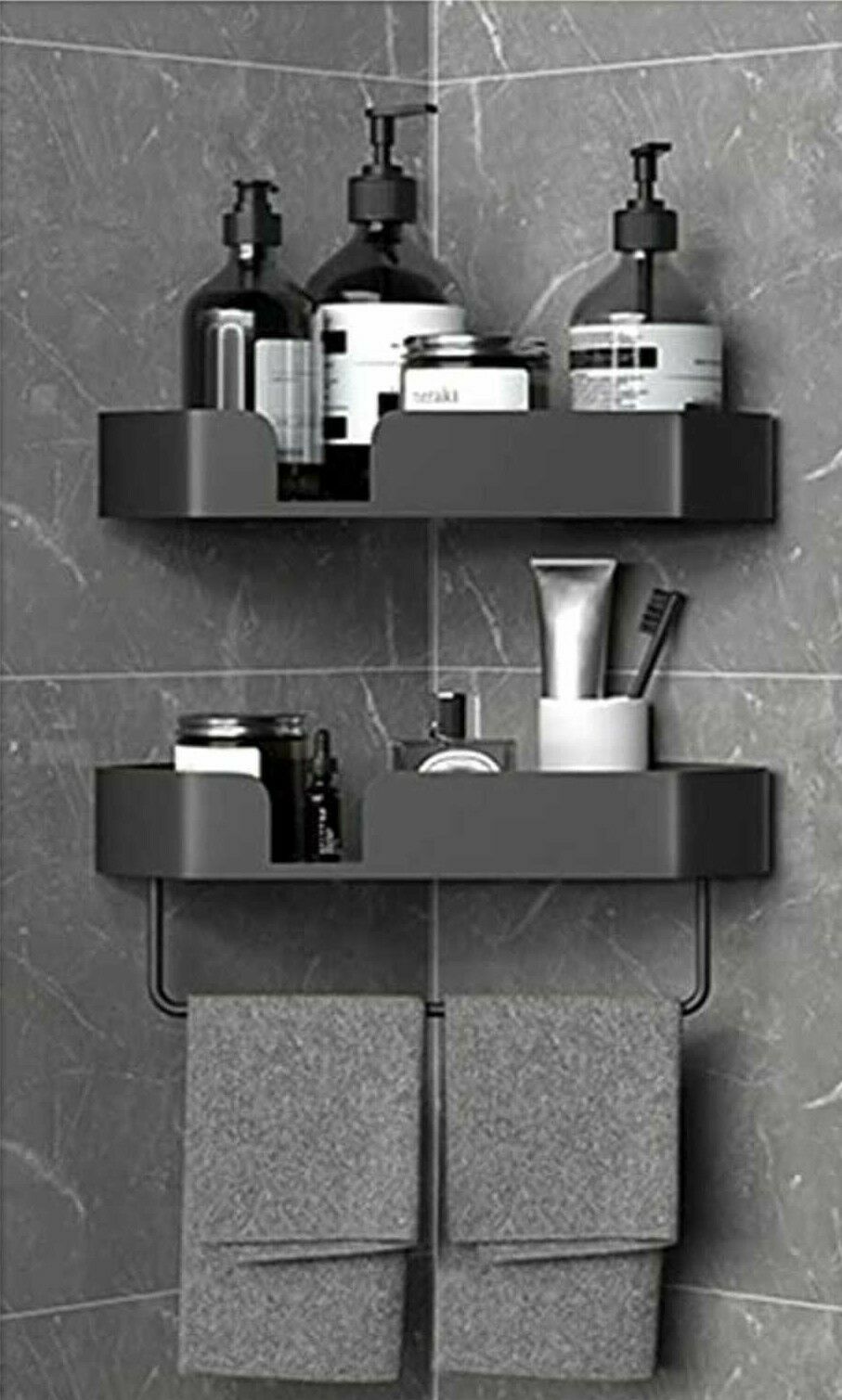 2er Set Duschablage ohne Bohren matt schwarz Duschkorb Aluminium Ablage Dusche Bad Regal - AbisZHandel
