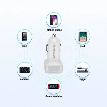 USB Kfz-Ladegerät Auto Adapter 2-port 2.4A/4.8A Annew Weiß Grip für Handy