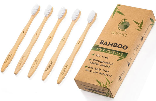 5 x sprmal Bambus toothbrushes-100% natürlichem Bio biologisch abbaubar und Vegan Bamboo Soft Nylon Borsten für empfindliche Zahnfleisch BPA-frei - AbisZHandel